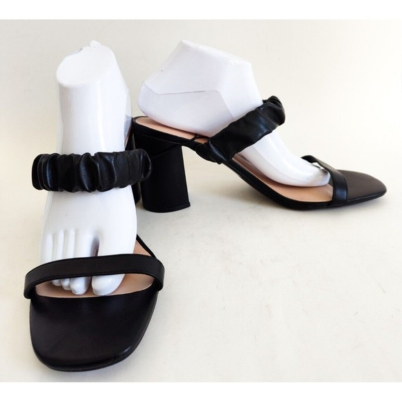 New Unisa Black Slip On Sandal Minimalist Vegan Faux Leather 3.5" Block Heel 11 - Picture 3 of 10